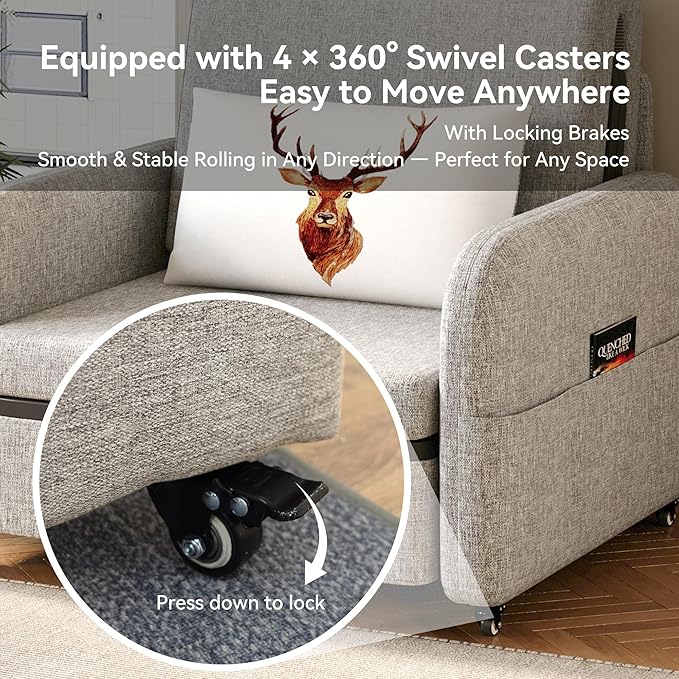 34.6 Pull Out Sofa Bed Convertible Sleeper Sofa 2-in-1 Couch Bed for Living Room &amp Small Spaces RV Sofa Bed Multi-Functional Folding Loveseat Gray