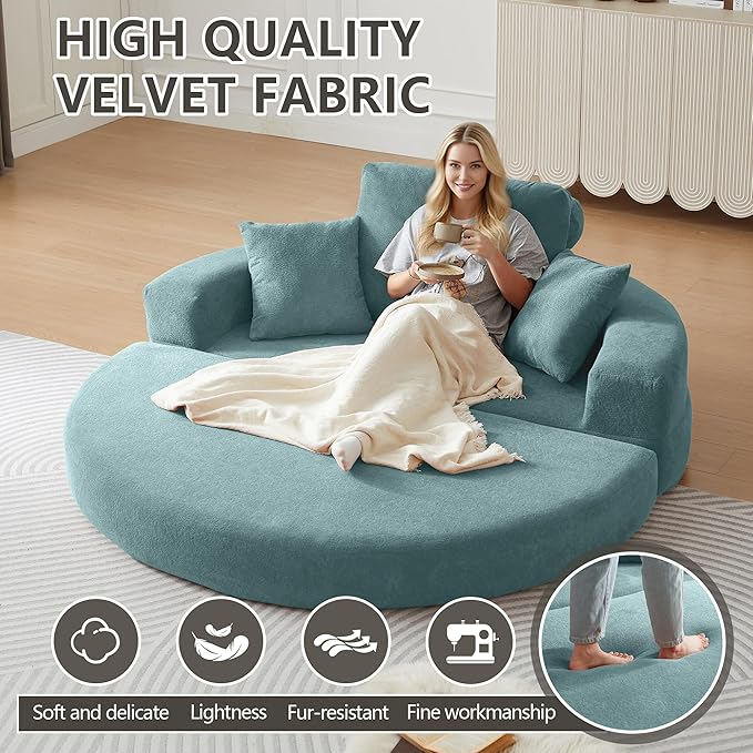 71 Boneless Sofa Bed Oversized Round Couch 2-in-1 Foldable Floor Sofa for Living Room and Apartment No Assembly (Sky Blue 71)