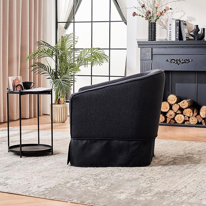360-Degree Swivel Barrel Chair with OttomanModern Accent ChairComfortable ArmchairsReading Chairs for Living RoomOfficeReception AreaBlack