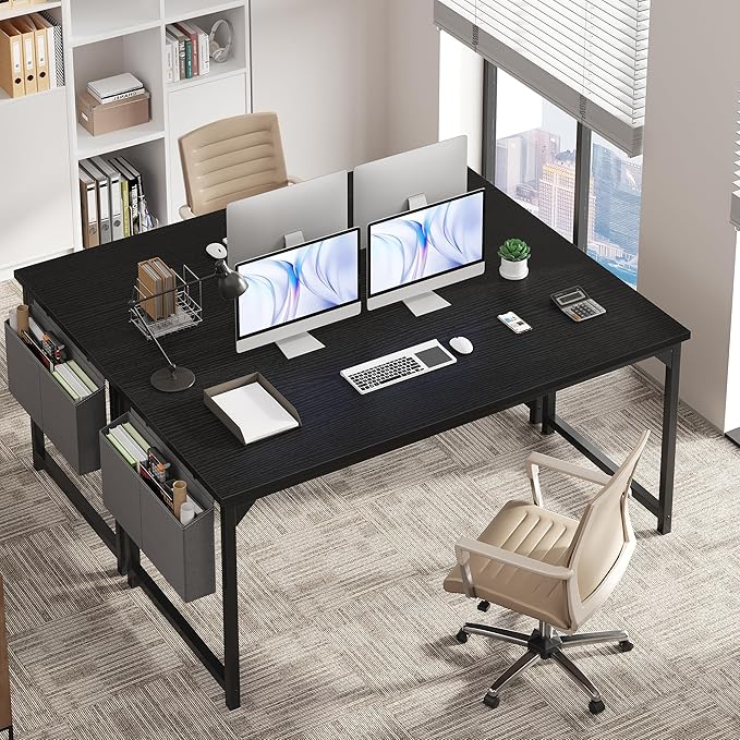 OLIXIS Computer Desk 63 Inch Home Office Desks for Small Spaces Gaming Writing Study Work Table with Storage Bag for Bedroom Black