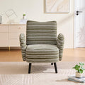 Modern Upholstered Armchair with Side Storage Pocket Fabric Reading Chair with Solid Wood Legs Ergonomic Accent Chair for Living Room Bedroom &amp Office (Green)