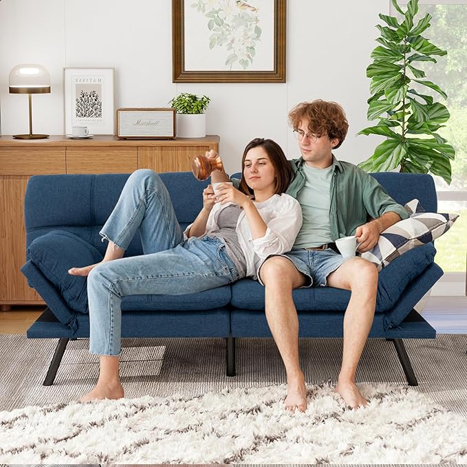 MUUEGM Futon Sofa Bed 71 Comfortable Memory Foam Futon Sofa with Adjustable Backrest &amp ArmrestsConvertible Folding Loveseat Recliner Sleeper Sofa Bed for Compact Living Room Apartment Office