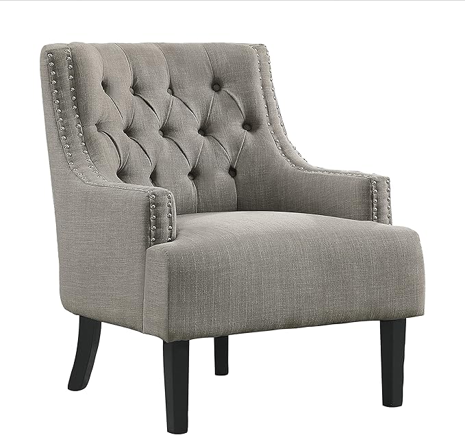 Lexicon Accent Chair Reading Chair Comfy Chair for Bedroom Upholstered Armchair with Solid Wood Frame Tufted Cushion Nail Head Trim Single Sofa Chair for Living Room Office Tan Chenille