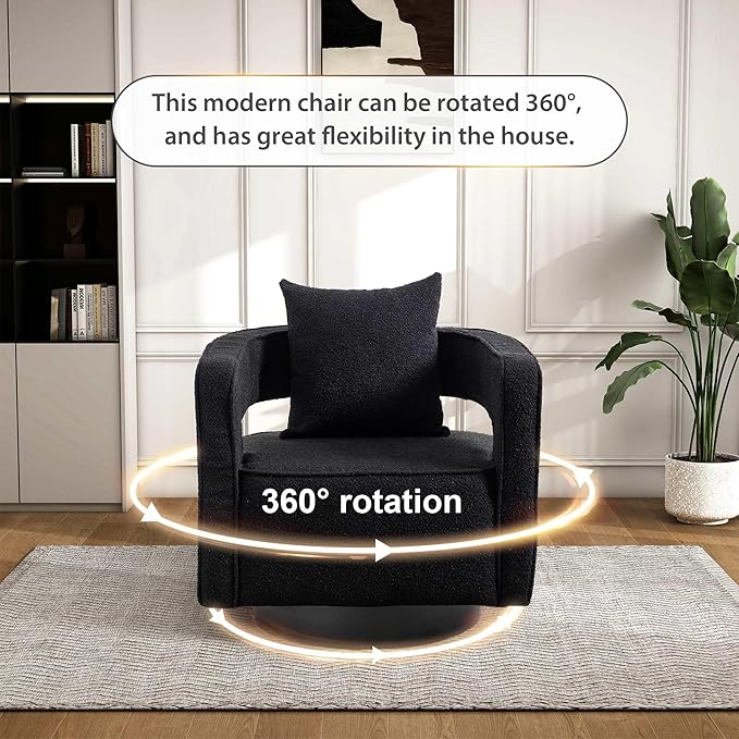 Aoiy &amp Wifon 28.95 W Swivel Accent Chairs for Living Room 360 Degree Swivel Barrel Chair Living Room Accent Chair Boucle Black 2PACK