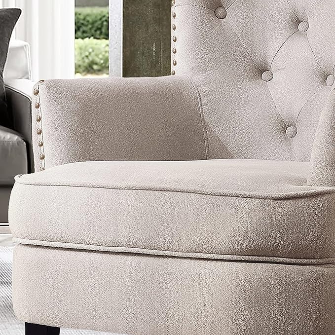 Rosevara Atlas Mid-Century Modern Accent Chair - Upholstered Tufted Armchair with Soft Cushion for Living Room Bedroom &amp Small Spaces