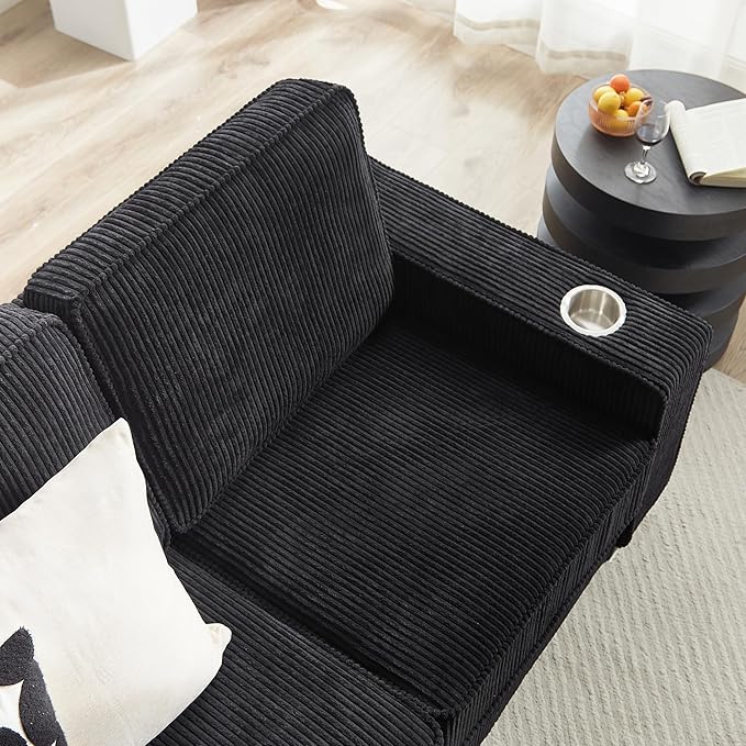 Modern Black Fabric Sofa Compressed 3-Seater Couch for Living Room Bedroom Office Versatile Furniture