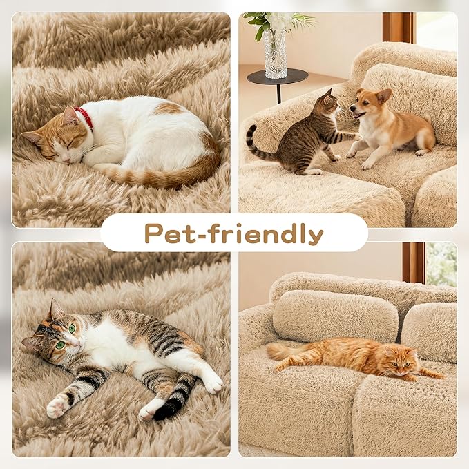 Boneless Couch Sectional Couches for Living Room 149'' Modular Sectional Sofa with Pillows Comfy Plush Cloud Couch with Deep Seat Oversized 4-Seater Modular Couches Light Khaki