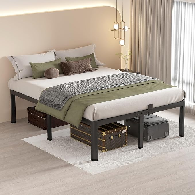 MAF 12 Inch California King Metal Platform Bed Frame with Round Corner Legs Mattress Slide Stopper 3000 LBS Heavy Duty Steel Slats Support No Box Spring Needed Noise Free