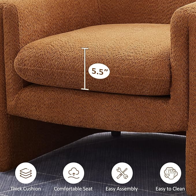 VANOMi 31.2 Accent Chair Modern Upholstered Living Room Chairs Comfy Single Sofa Chair for Bedroom Office Waiting Room Set of 2 (Curry Boucle)