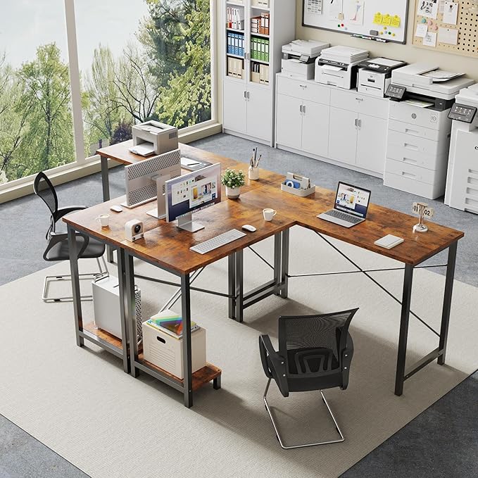 DUMOS L Shaped Desk Computer Gaming Desks Corner Office Table with CPU Shelf for Home Study Writing Work Station 50 Inch Rustic Brwon