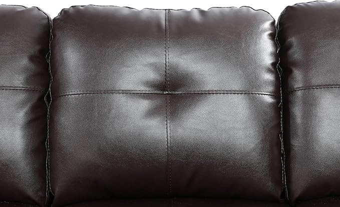 L Shaped Sectional Couch with Ottoman Modern Leather Modular Sectional Sofa with Cup Holder Nail-Head Design L Shaped Couch for Living Room Bedroom Brown