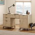 55 Fluted Executive Desk Modern Home Office Desk with Charging Station Keyboard Tray File Drawer Storage Cabinet for Work Study Writing Desk Light Oak