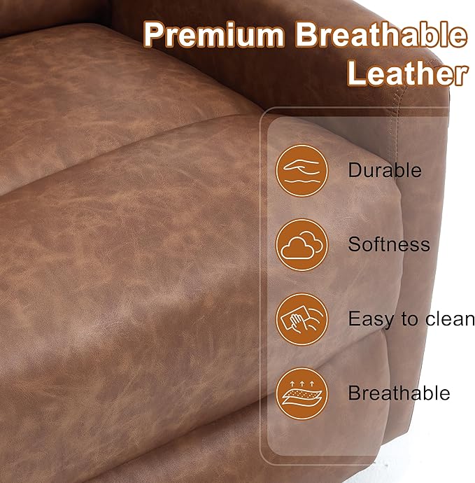 Manual Swivel Rocker Recliner Chair for Adults Overstuffed Reclining Glider Chair for Nursing with Vibration Massage &amp Heat Living Room Rocking Recliner 3-Stage backrest Faux Leather Yellow Bro