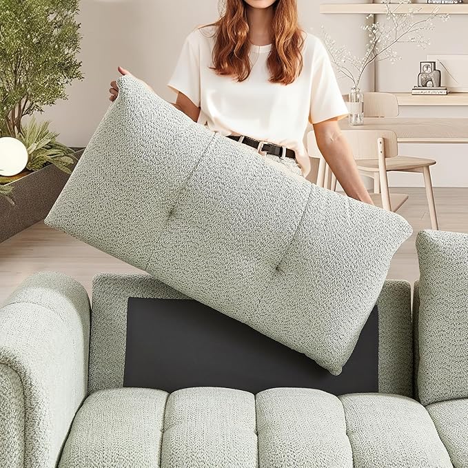 Mid Century Modern Boucle Sofas for Living Room 3 Seater Couch with Deep Seat Comfy Sherpa Cloud Couch Oversized Loveseat for Apartment Bedroom Home Office 91.5 Inch Mint Green