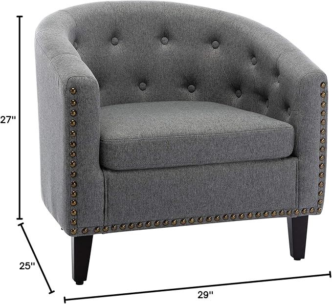Linen Fabric Tufted Barrel ChairTub Chair for Living Room Bedroom Club Chairs