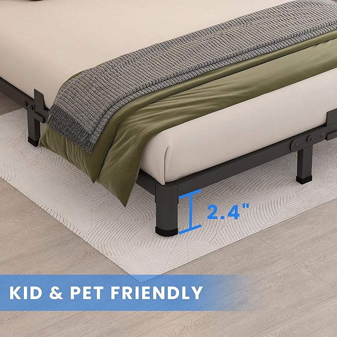 MAF 4 Inch Full Size Metal Platform Bed Frame with Round Corner Legs 3000 LBS Heavy Duty Steel Slats Support Noise Free No Box Spring Needed Easy Assembly