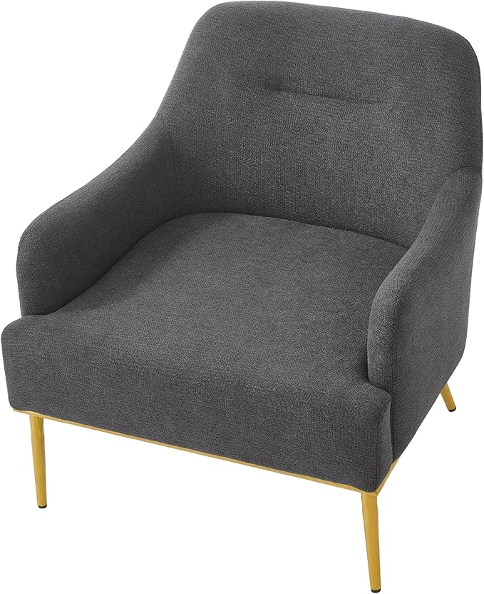 Christopher Knight Home Justin Modern Accent Chair with Metal Legs Chenille Upholstered Lounge Chair Indoor Curved Backrest Armchair Soft Cushion Seating for Living Room Reading Home Dark Gray