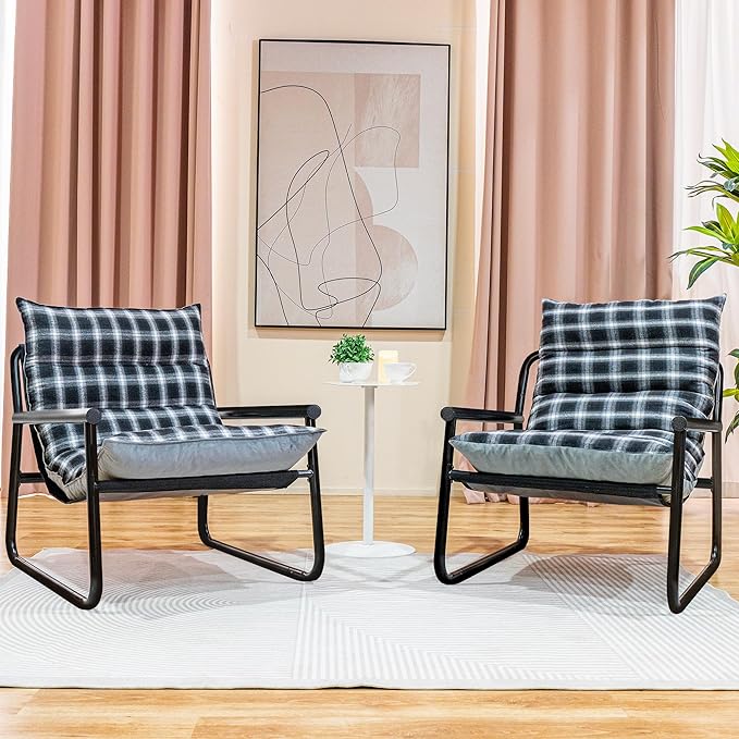Accent Chair with Arms Living Room Chair with Cushion Comfy Chairs Padded Patio Leisure Lounge Chair Sturdy Comfy for Reading Nook &amp Bedroom 200Lbs Capacity(Black 2)