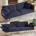 Modern Teddy Velvet Convertible Folding Futon Couch Sofa Bed Adjustable Pillow Top Arm Memory Foam Couch Double Love Seat Sofa for Compact Space Dorm Apartment Bedroom Loveseat (Dark Blue)