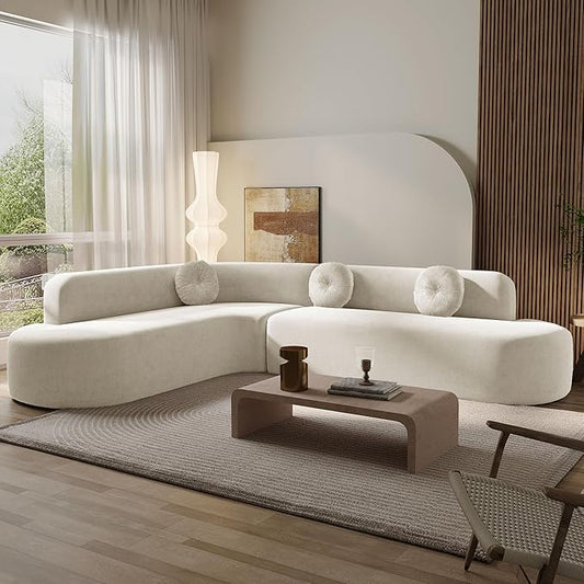 Elegant 122'' Extra Large Sectional Upholstery Sofa with Curved Design and Three Round Cushionsfor Living Room Apartment Office (Beige#3)