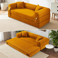80 Convertible Sofa Bed Corduroy Deep Seat Folding Pull Out Couch with Pillows No Assembly Modern Boneless Couch Compression Sofa in Box Floor Sofa with Storage Pocket for Living RoomYellow