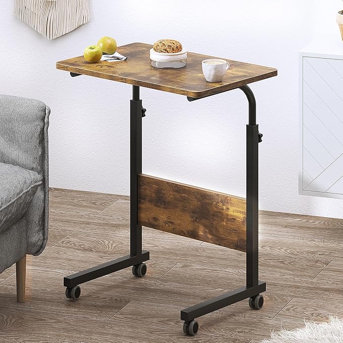 DlandHome Rolling Desk Mobile Standing Desk Mobile Side Table 23.6 Inches w/Wheels Adjustable Movable Portable Laptop Computer Stand for Bed SofaDUS-05#1-60FG-FBA