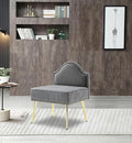 Modern Upholstered Pleated Velvet Accent Chair Tufted Dining Office Chairs Armless Slipper Chair Mid-Century Side Chair Single Luxury Sofa Chair with Golden Legs for Living Room Small SpaceGrey