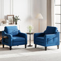 Accent Chair for Living Room Modern Linen Upholstered Armchair Side Wooden Fabric Sofa Chair with Foldable Table 2 Side Pockets Comfy Reading Chair for Bedroom