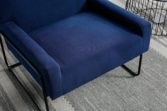 Generic Accent Chair Modern Industrial Slant Armchair with Metal Frame Premium High Density Soft Single Chair for Living Room Bedroom Navy