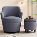 Upholstered Swivel Chair with Storage Ottoman360° Swivel Accent Lounge Sofa with Metal BaseComfortable Cotton Linen Barrel Reading Armchair for Living Room Bedroom Office (Blue)