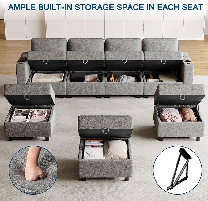 Fabric Middle Module for Modular Sofa Customizable Sectional Sofa Couch Accent Armless Chair with Storage Seat Single SeatGrey