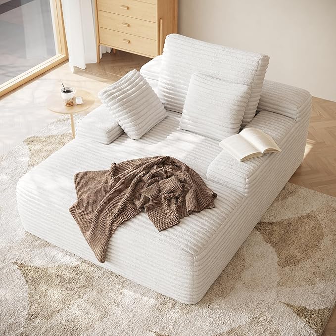 JACH 67 Oversized Boneless Sofa Bed Corduroy Sleeper Couch Lounge Chair Modern Comfy Deep Seat Lazy Sofas for Living Room Movie Room Game Room Small Space No Assembly (Beige)