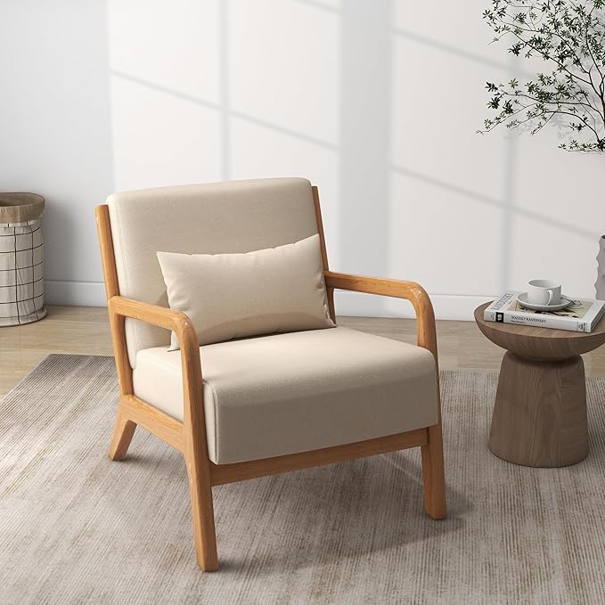 Accent Chair Mid Century Modern Armchair with Pillow Upholstered Lounge Sofa Reading Side Chair for Living Room Bedroom