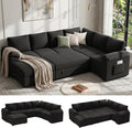 108 Inch Sectional Sleeper Sofa Bed with Pull Out Couch U Shaped 7 Seat Cloud Modular Sectional Sofa with Storage Corduroy Sectional Couches for Living Room Removable Sofa Cover Black