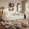 Modern Curved Sofa 3-Seater Comfy Cloud Boucle Couch with Wood Leg &amp Pillows Minimalist Sofas for Living Room Apartment Cream White 91.75‘’ | Curved design 6 sofa pillows Simple assembly Mo