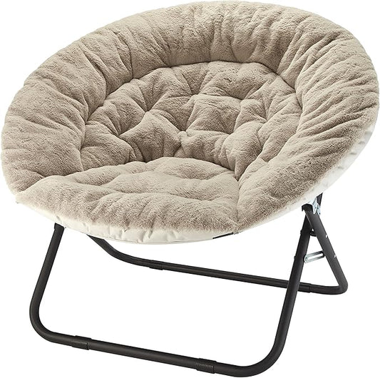 Urban Lifestyle Oversized Rabbit Faux Fur Saucer Chair Grey/Black