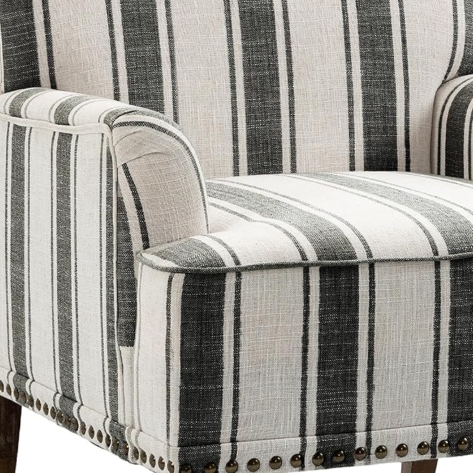 UIXE Stripe Accent Chairs Set of 2 Living Room Arm Chair Modern Nailhead Trim Club Armchair Comfy Upholstered Sofa Lounge Seat Reading Seat Bedroom Side Seating for Home Office Black