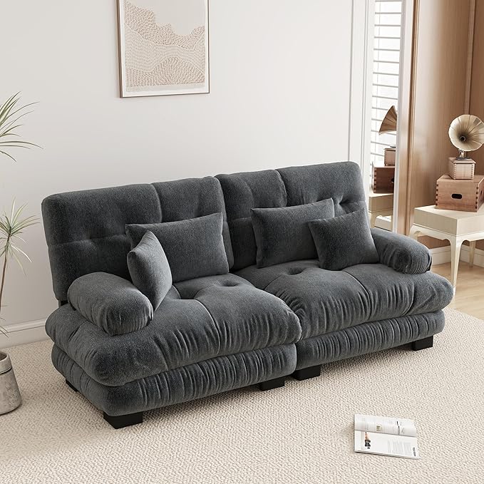 94.4 Modular Cloud Sectional Sofa with Chenille Plush Fabric - 2 Seater Couch with Deep Seat for Living Room Apartment and Office - Grey