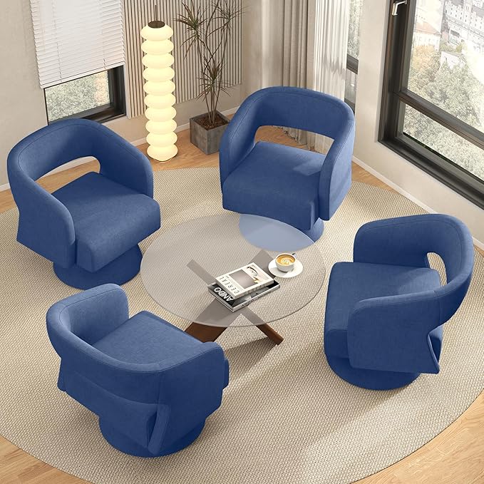 Swivel Barrel Accent ChairOversized Chenille Upholstered Round Swivel ChairModern Luxury 360 Degree Living Room Vanity Chair for Bedroom OfficeBlue2PCS
