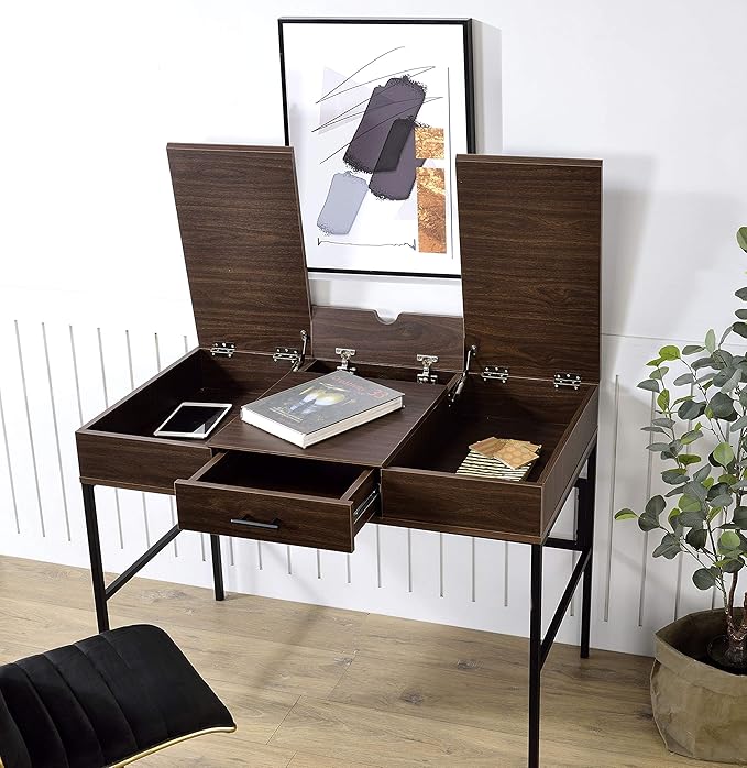 Oak &amp Black Writing Desk with USB Port - Modern Home Office Computer Desk