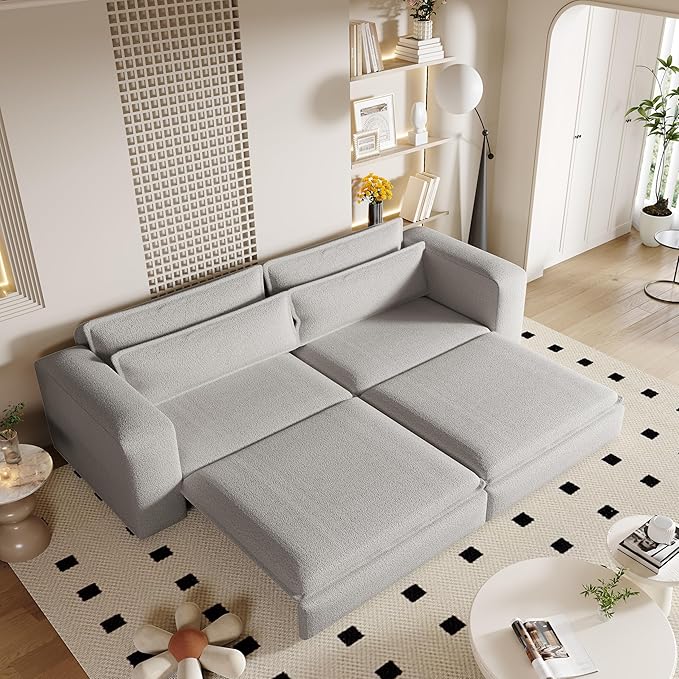 Polibi 93 King Size Convertible Sofa Bed 3-in-1 Sleeper to Recliner Wide Armrest Design with Storage Easy to Clean Light Grey