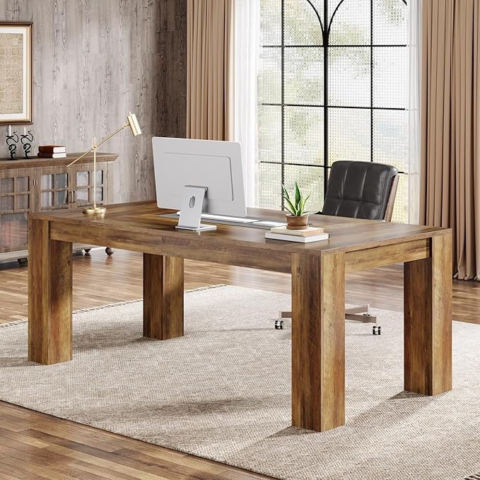 Tribesigns 63-Inch Executive Desk Large Office Computer Desk Simple Workstation Writing Table Study Table for Home Office Rustic Brown
