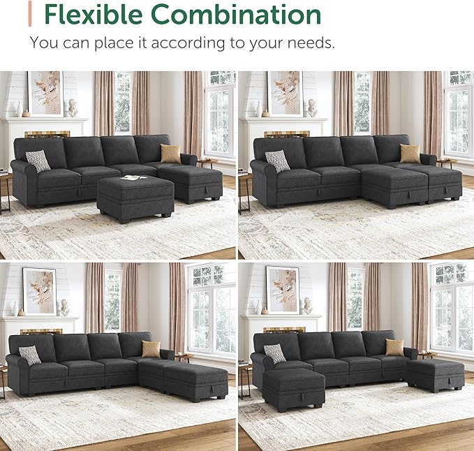 HONBAY Sectional Sofa with Storage Seat U Shaped Sectional Couch with Reversible Chaise Convertible Sectional Couches for Living RoomDark Grey