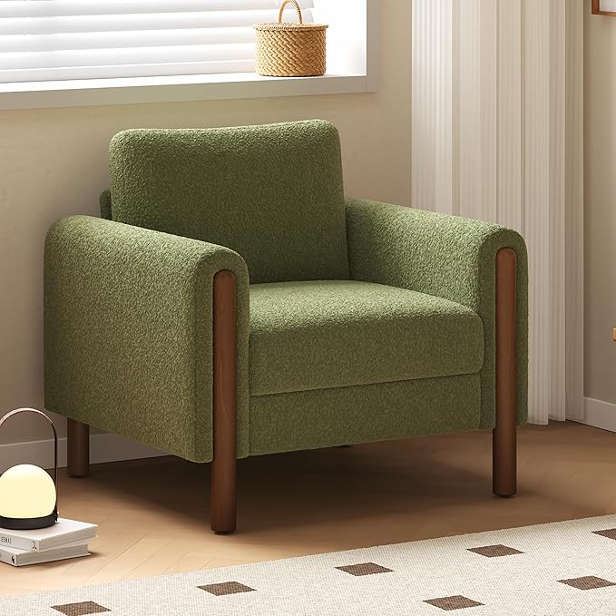Oversized Accent Chair Upholstered Living Room Chairs Single Sofa Chair with Walnut Legs Curved handrail Green