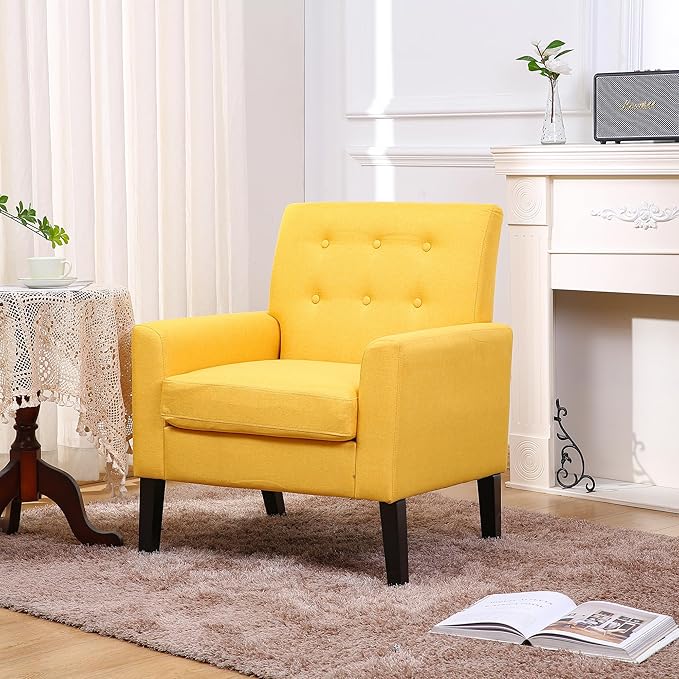 Generic Fabric Accent Chair for Living Room Bedroom Button Tufted Upholstered Comfy Reading Accent Chairs SofaYellow
