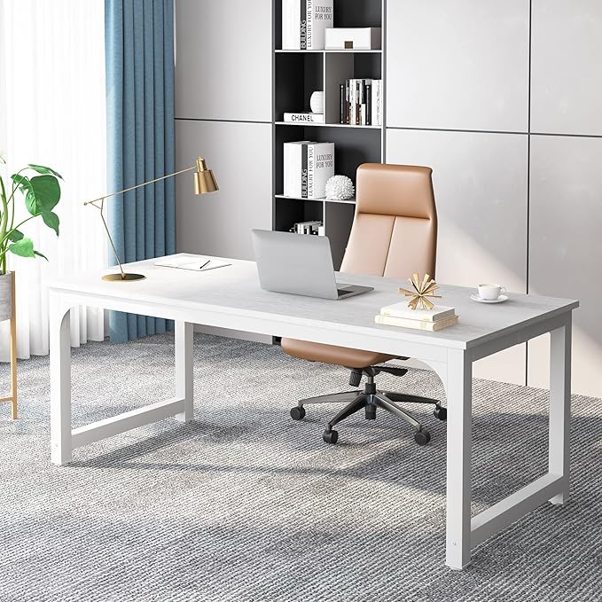 Tribesigns 70.8”Executive Desk Large Office Computer Desk with Thicken Frame Modern Simple Workstation Business Furniture for Home Office White