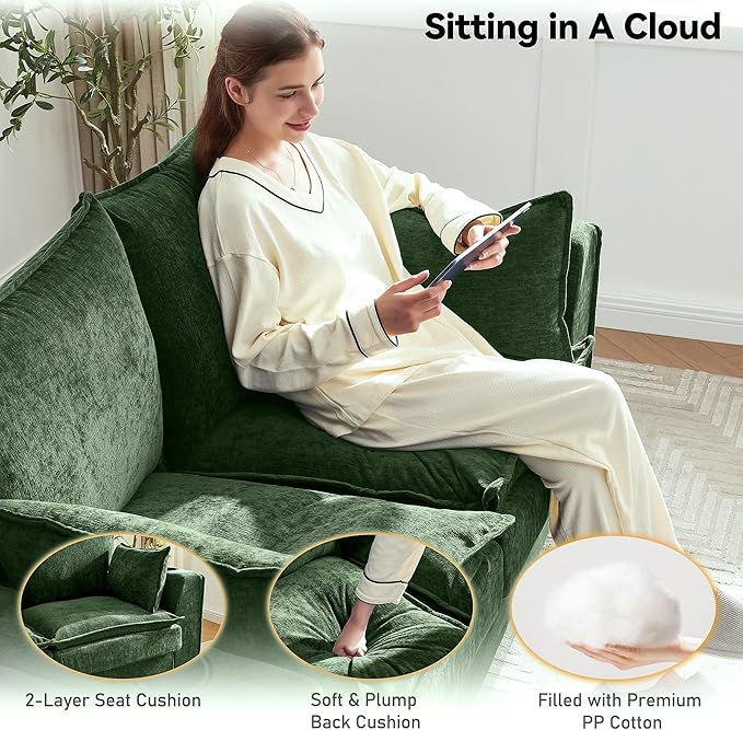 Brelice Pull Out Sofa Bed Sleeper Sofa Couch 2-in-1 Convertible Chenille Loveseat with USB Charging Ports and Memory Foam Mattress Full Size Pullout Bed for Living Room Apartment or Office