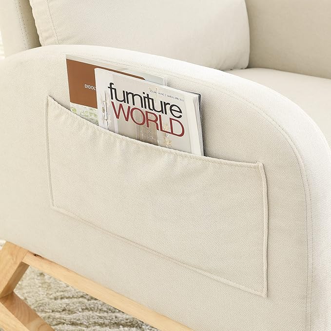 27.6 Inch Wide Modern Large Rocking Chair for Adults Oversized Rocker Chair with High Backrest Portable Rocking Chairs for Living Room Lounge Gentle Rocking Armchair with Side PocketsBeige-Teddy