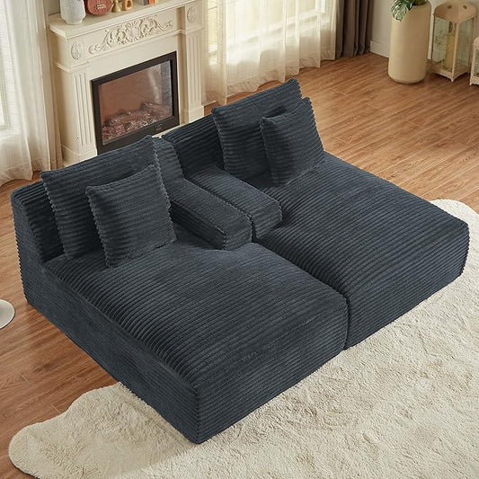 78” Oversized Double Chaise Lounge Indoor Corduroy Sleeper Sectional Couch Upholstered Boneless Cloud Sofa Deep Seat Comfy Plush Chair Bed for Living Room