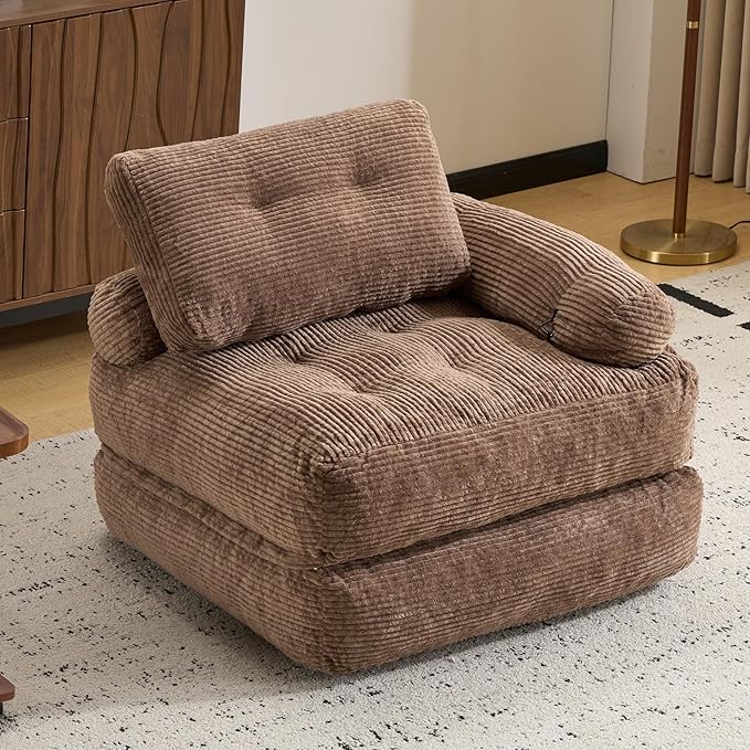 Folding Sofa Bed with ArmrestConvertible Sleeper Chair for Adults Folding Sofa Bed Foam Filling Couch with PillowSleeper Chairs Single Size Floor MattressBrown